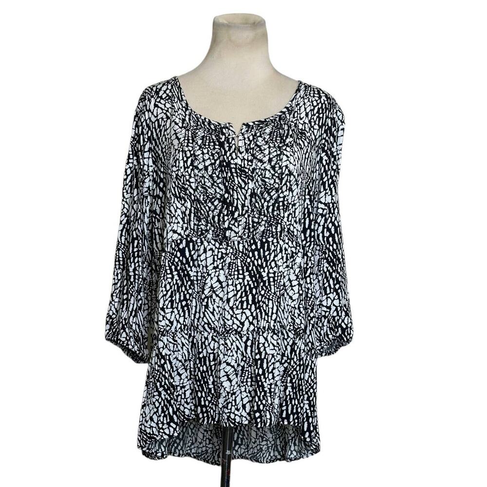 Westbound black white print 3/4 sleeves tunic top size Large